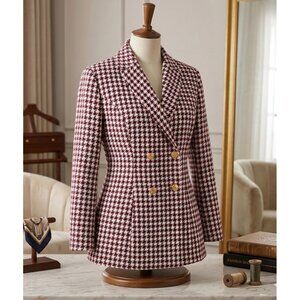 SHEIN Womens XL Double-Breasted Blazer With Gold Buttons & Long Sleeves Red/Whit